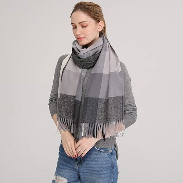 Blødt Kæmpe Cashmere Uld Sjal til Kvinder - Pashmina, Tørklæde og Wrap - Varmt Tørklæde Tæppe Black&grey