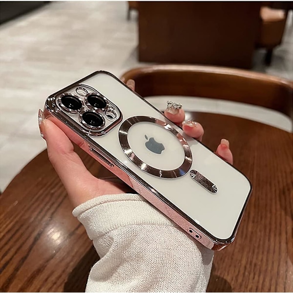 Magnetiskt Skal för Iphone 16 Pro Max [kompatibelt med MagSafe] Kameras Objektivskydd Plätering Lyxigt Omslag för Kvinnor Män Transparent Mjuk TPU Stötsäker