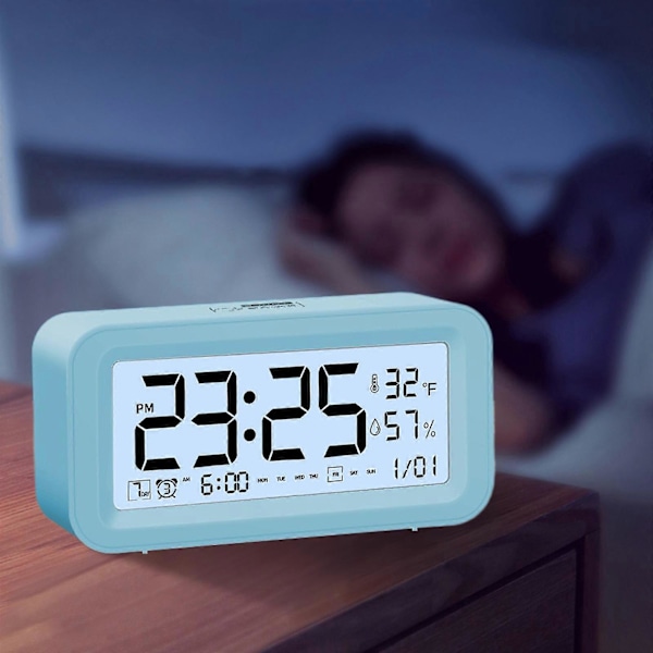 Digital Elektronisk Klocka LED-Display Elektronisk Klocka Stereo Digital Display Snooze Väckarklocka 12/24H Byt Nedräkningstid NUO0430 Blue