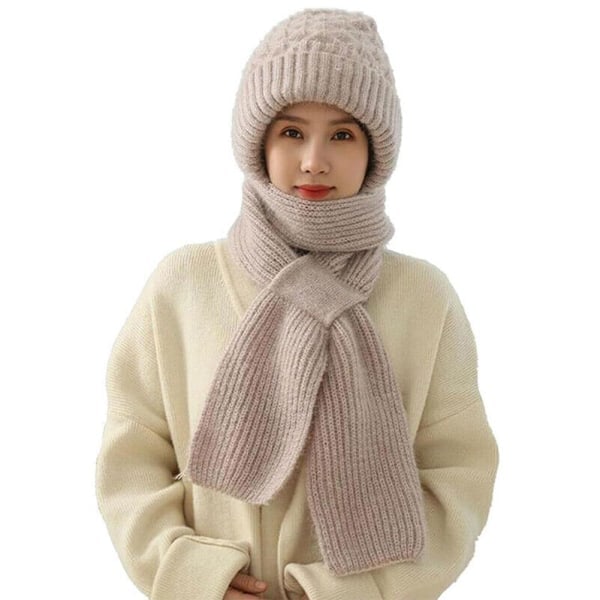Vintermössa & Halsduk Set med Öronvärmare - Stickad Vindtät Pink One size