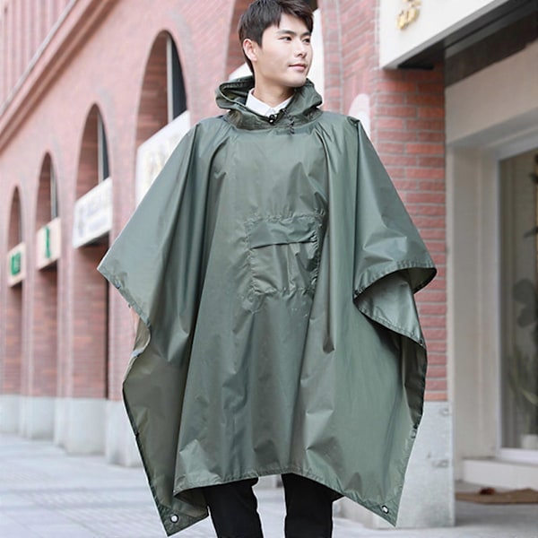 Regnkappe 3 i 1 Regnponcho Vandtæt Poncho Voksen, Genanvendelig Regnponcho Voksen Vandtæt Poncho Green
