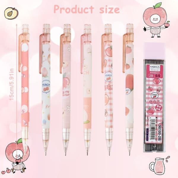 6 st mekaniska pennor 0,5 mm HB stiftpenna (rosa)