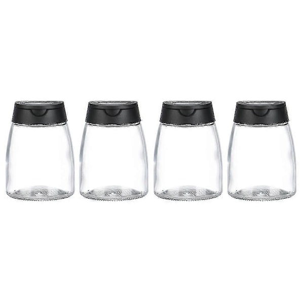 4 stk Doble Lokk Krydderstrøere Glassflasker Krydderstrøere Sikt Barbecue Krydderglass Salt And-Yvan Black