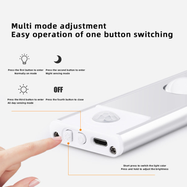 Trådløs Magnetisk Sensor Lys Lysstaver Bevegelsessensor Leselys Nattlys for Soverom Garderobe Bad Stue Gang silver 20 cm