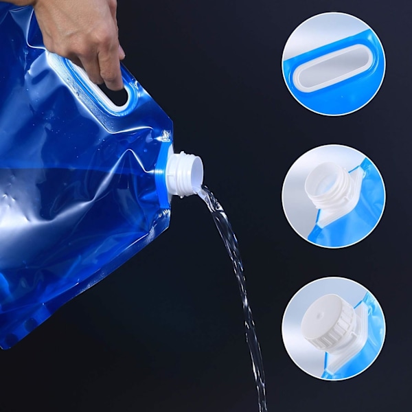 4-pack vattenbehållare, 5L hopfällbar dricksvattenbehållare för bil, hopfällbar vattenpåse för utomhusbruk, sport, vandring, camping, grillning, picknick (blå)