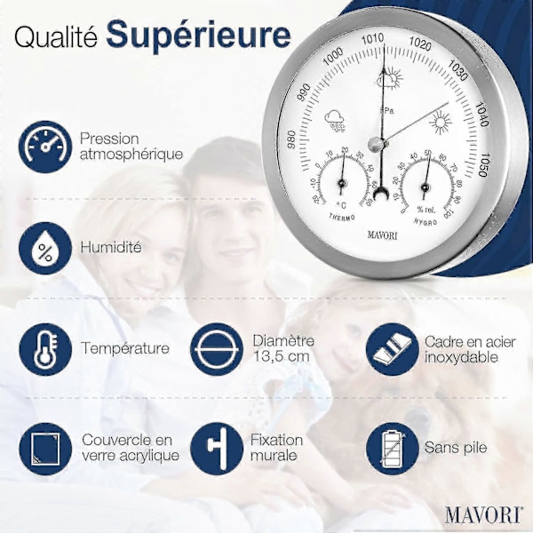 Analog Indendørs/udendørs Vejrbarometerstation Rustfrit Stålstel Inkluderer Barometer, Hygrometer og Termometer Flerfarvet Valgfri White