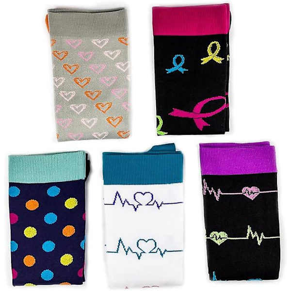 5 paria kompressiosukkia, polven yläpuolisia, tukisukkia Mixed colors L-XL