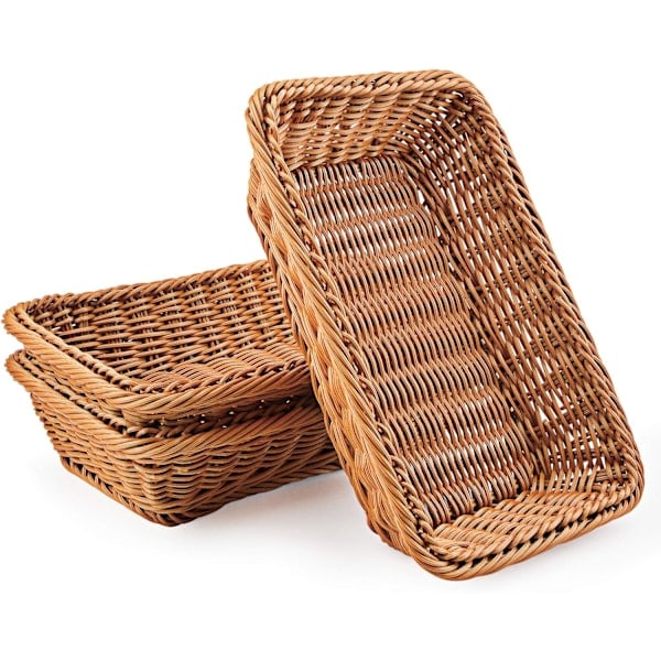 Vävda korgar, set om 3 polykorgar för brödförvaring i polykorgar för mat, frukt, grönsaker, servering, restaurang, hemmakök Brown