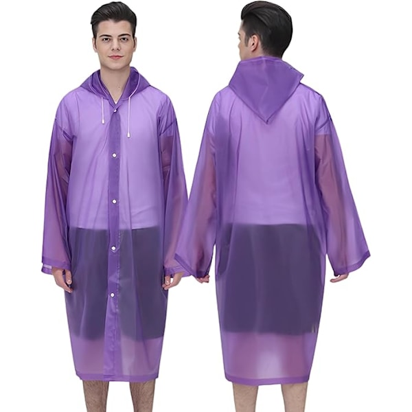 Regnjakker Regnponcho for Voksne, 2-pakks Gjenbrukbar Regnjakke Regnklær Nødvendig for Kvinner Menn med Hetter og Ermer, Vanntette for Utendørs, Camping Purple