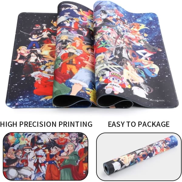 Gaming mussemåtte, 900 x 400 mm stor mussemåtte, anime mussemåtte, XXL mussemåtte, skrivebordsunderlag i stor størrelse, personligt design (UK02 x mix)