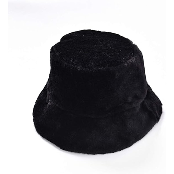 Dam trendig hinkmössa mjuk fuskpäls fluffig tjock bred brätte härlig vinter varm hatt för flickor Black One Size