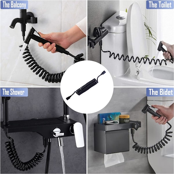 Forår Fleksibel Bruseslange, ABS Fleksibel Teleskopisk Bruseslange, Badeværelse Spiral Fleksibel Bruseslange til Toilet Hane, Bidet Sprøjte, Håndbruser - 3M Black