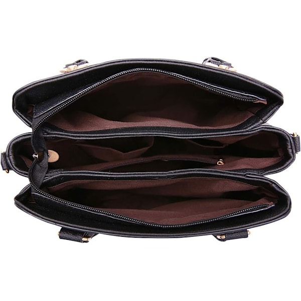 Damhandväskor Axelväska Crossbody Messenger Väska Tote Satchel för Kvinnor PU Läder Handväska Black