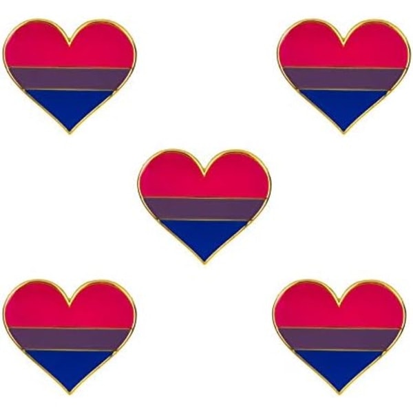 5-pack Bisexuell pride hjärtformade nålar broscher flagga badge brosch Bisexual