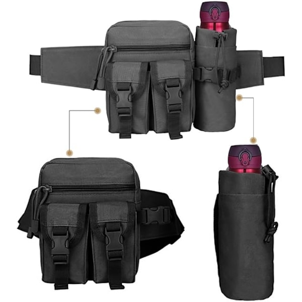 Taktisk Midjeväska med Vattenflaskhållare, Vattentät Midjeväska Militär Utility Canvas Fanny Pack Bumbag för Jogging Vandring Promenad Cykling