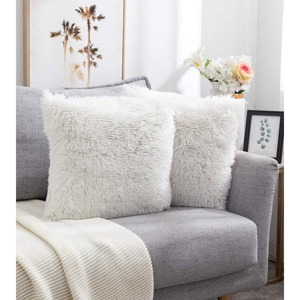 2-pak fluffy imiteret pels pudebetræk 43x43cm Hvid