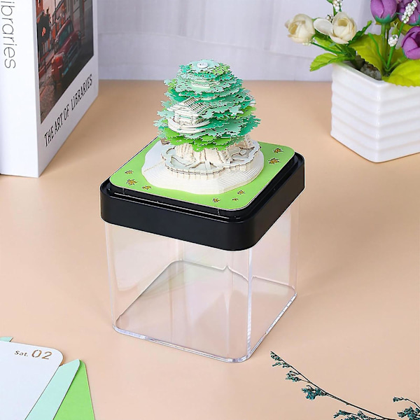 2024 Kalender Notatblokk Med Lys Interessant Formet 3d Kalender Notisblokk For Familie Venn Nabo Gave Tree House Green