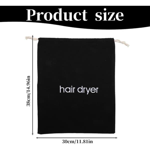Hårtorksförvaringsväska - 1 stycke - Svart polyester - Dragskostängning - Rese- och badrum - 38 x 30