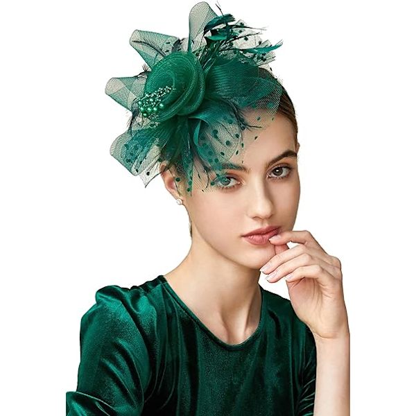 Mesh-fjær Fascinator Blomst Hårklipp Fascinators Hatt Brudeslør Bryllup Kirke Te Party Derby Hatter Race Hatter Dark Green