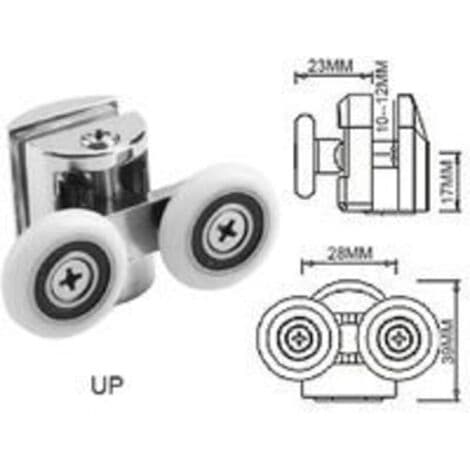 Sæt med 4 dobbeltruller - til skydedøre til brusenicher, 2 x 23 mm diameter zinklegeringshjul til badeværelset