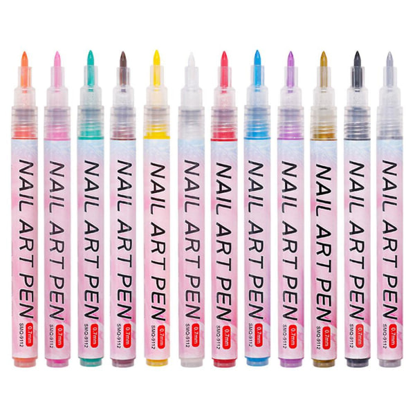 12 st Nagelkonst Målarpennor DIY Nagelkonst Pennor Nagellack Pennor Nagel Punkt Graffiti Pennor (13.5x1.1cm, Olika Färger)