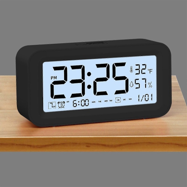 Digital Elektronisk Klokkeslett LED-Skjerm Elektronisk Klokkeslett Stereo Digital Skjerm Snooze Alarmklokke 12/24H Endre Nedtelling Tid NUO0430 Black