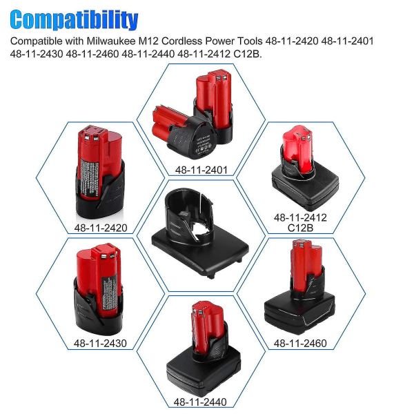 5 stk Batteri Top Plastkasse Udskiftning Passer Til Milwaukee M12; Plastskal Reparationskit Del; Kompatibel Med Milwaukee M12 Xc Ledningsfri Værktøj Xc 48