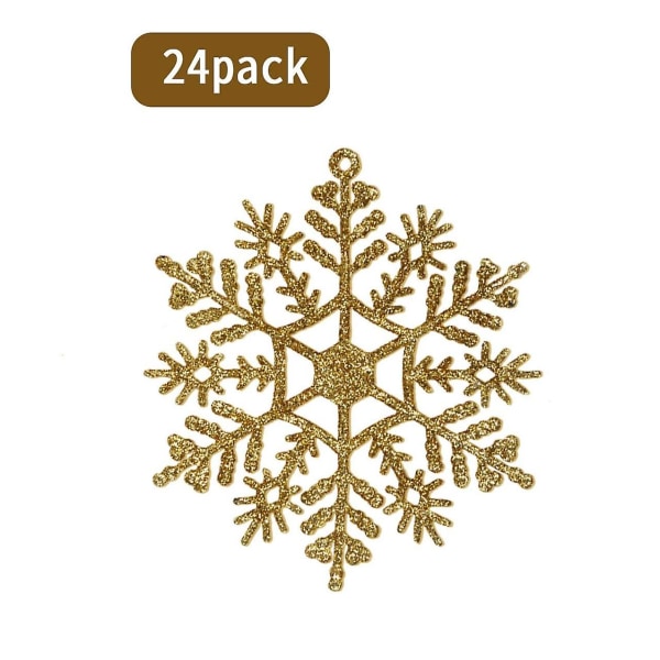24 st Glitter Snowflake Plast Jul Snowflake Ornament För Juldekoration Fönster Dekoration