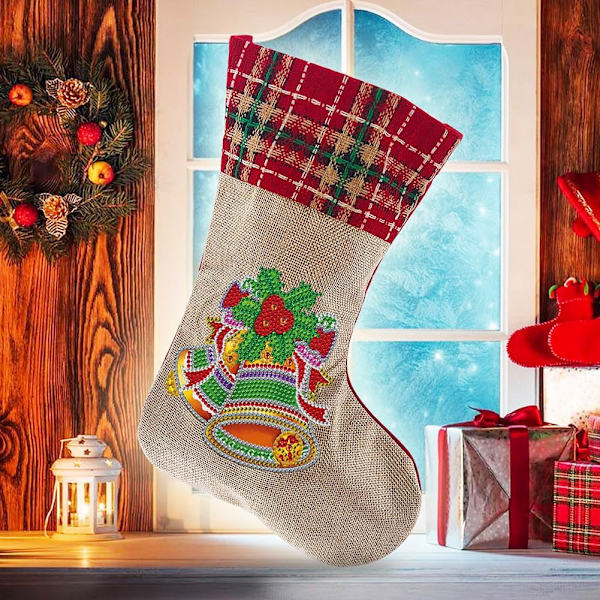Julstrumpor Diamantmålning Kits för Vuxna Nybörjare, 4 Pack Kamin Hängande Strumpor, DIY Strassmålning Julgransprydnader Christmas 1