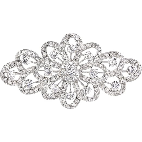 Broche til kvinder med østrigske krystaller, 4 tommer filigranblomst til bryllup