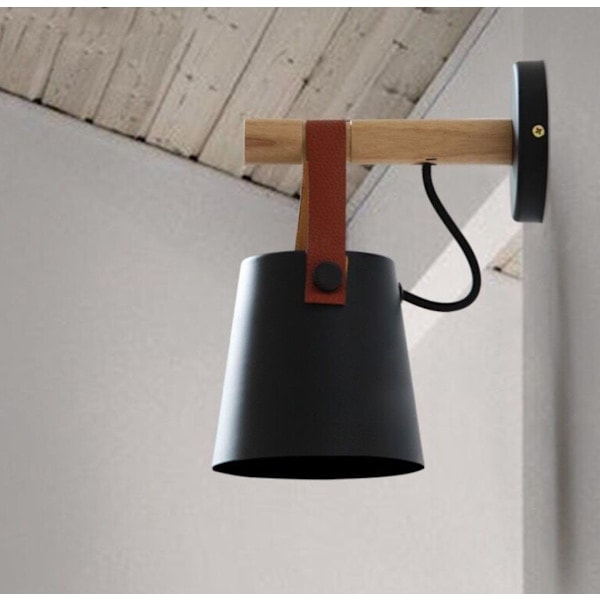 Nordisk stil væglampe E27 massiv træ væglampe 13cm sort 1