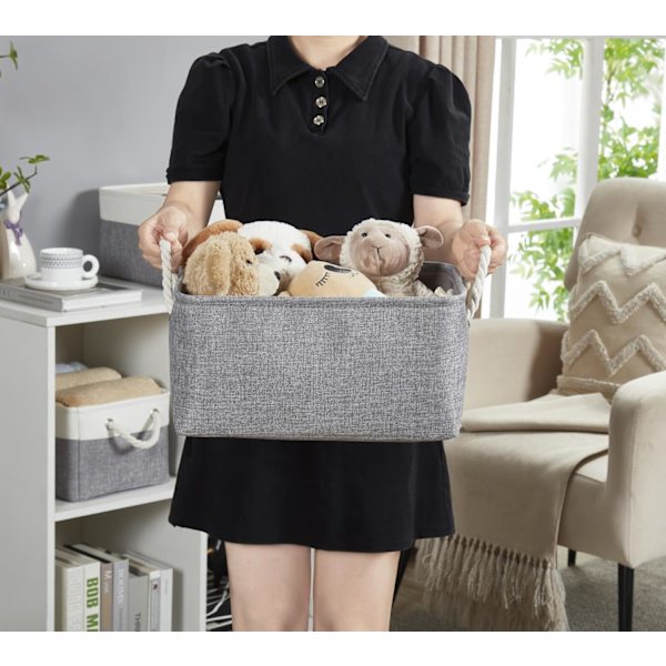 Lille Opbevaringsboks med Håndtag, Foldbar Garderobekurv til Opbevaring, Canvas Linen Opbevaringskurve (Grå)