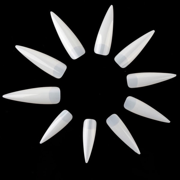 500 st nageltips stilett extra långa tips falska naglar nageltips white