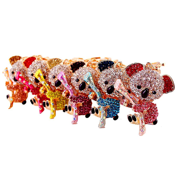 Koala Nyckelringar med Strass, Kristall Nyhet Djur Nyckelring Koala Björnen Legering Strass Kristall Metall Hänge Liten Present, 1pcD- pink