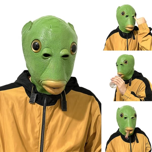 Green Fish Monster Mask Huvudbonader Halloween Cosplay Party Fancy Dress Up Rekvisita Presenter