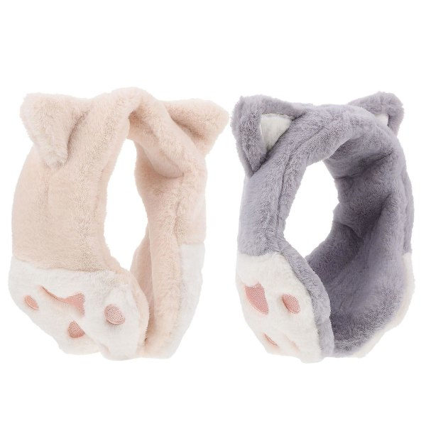 2-pack Söta Kattunge Öronmuffar, Cartoon Öronmuffar, Plysch Vinter Öronmuffar, Öronproppar (20X18X7CM, Flera Färger B)