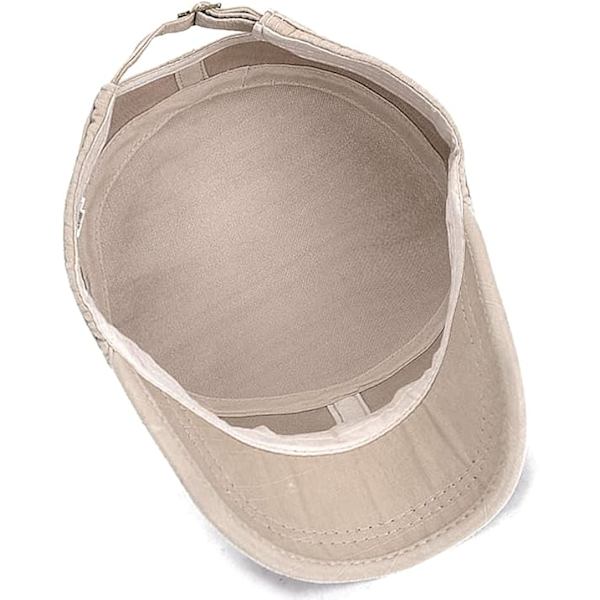 Unisex Cadet Armeijan Lippis Säädettävä Litteä Huippu Lippis Pesty Puuvilla Sotilas Hattu Baseball Lippis Beige