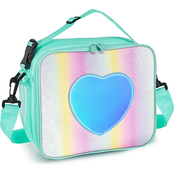 Lunch Bag Isolerad Lunchlåda för Flickor - Regnbågs Tote Bag Läckagesäker Termisk Återanvändbar Kylare Picknickväska för Kvinnor Skola Kontor Utomhus Green