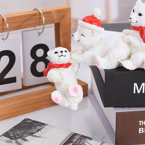 Julebordhjørnedekorasjon, Mini Julefigurer Julepynt til Hylle Skrivebord Bord Harpiksstatuer Julegave White