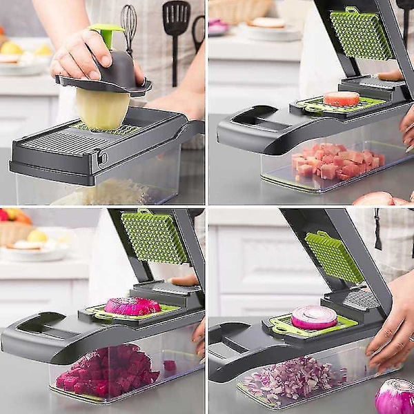 Grönsaksskärare för kök, Tärningsmaskin, Potatisstrimlare, Rivjärn, Köksredskap, 14-delars set
