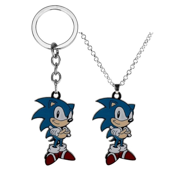 2 stk Sonic The Hedgehog metall nøkkelringer hengende ornament halskjede