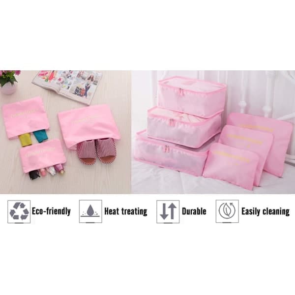 Resväska Organizer-set, 6 st Rese-packningskuber för Kläder Resväskor Organisation Förvaringsväskor Rosa