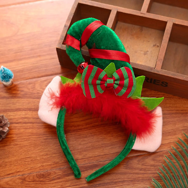 2 stk Jule-Nissehatt Hodebånd Spisse Hater Hårbånd med Fjær Sløyfe Søt Julehatt Hårbånd Julefancy Dress Kostymefest Hatt Hodeplagg With Ears
