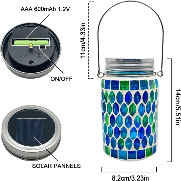 Mosaikk Solcellelamper Mason Jar Lampe BLÅ OVAL OVAL Blå Oval-Oval