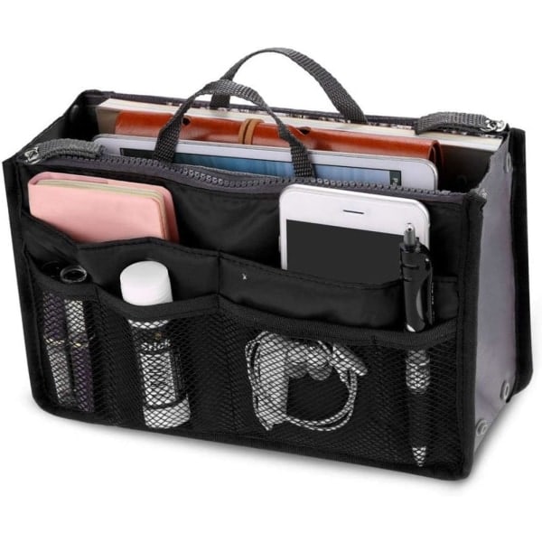 Reiseveske Håndveske Organizer Lommebok Foret Kosmetikk 13 Lommer Svart Dame