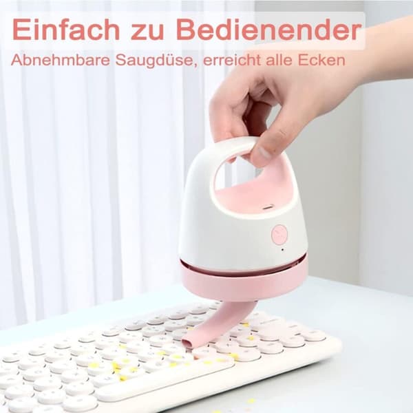 Mini blå skrivebordsstøvsuger, USB oppladbar, bærbar og trådløs.