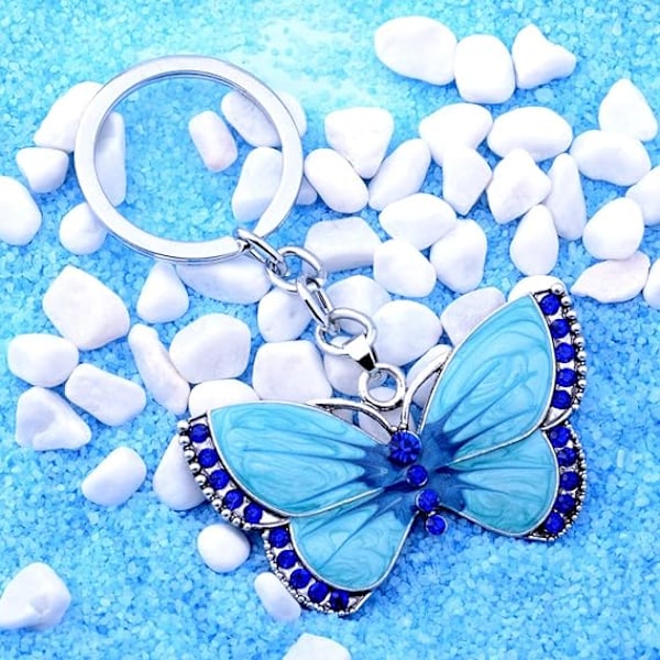 Nøglering til Piger Kvinder Butterfly Nøglering Krystal Butterfly Vedhæng Nøglering Nøglering Charm Bil Taske Tegnebog Hængende Blue