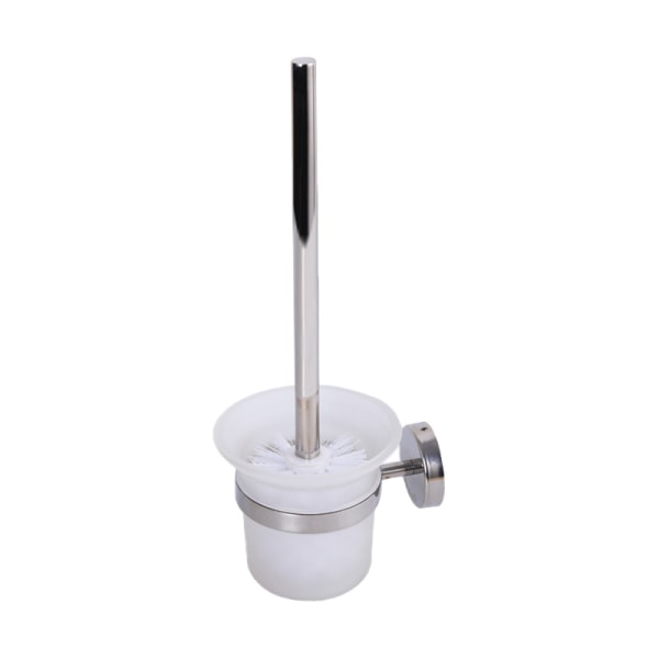 Toilet Brush and Holder, Bathroom Toilet Brush Set with Stainless Steel Handle and Tempered Glass Bowl, Wall Mount Self Adhesive