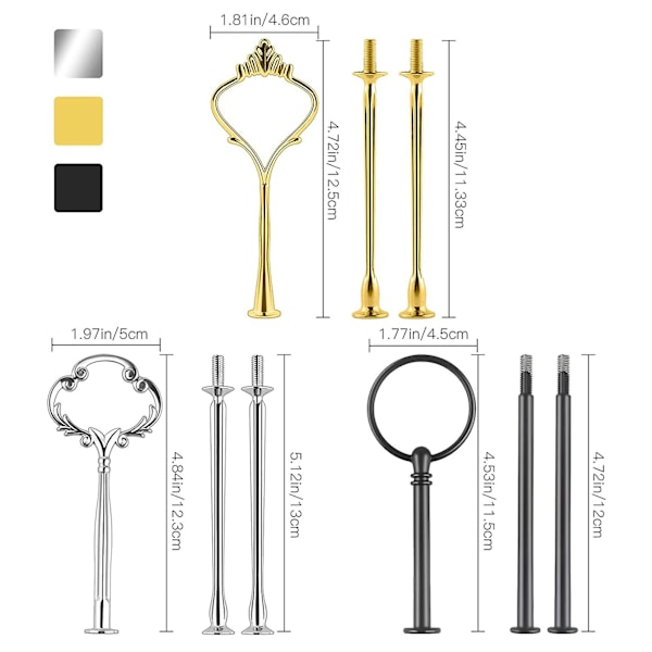 9 Sæt Kage Stativ Hardware Kit Lagdelt Bakke Hardware Beslag til Kage Stativ, 3 Lag Kage Stativ Beslag
