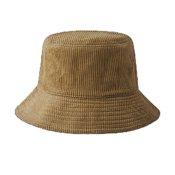 Manchestervelour Bucket Hat Vinter Varm Hip Hop Ribbad Randig Fiskehatt för Sol Khaki